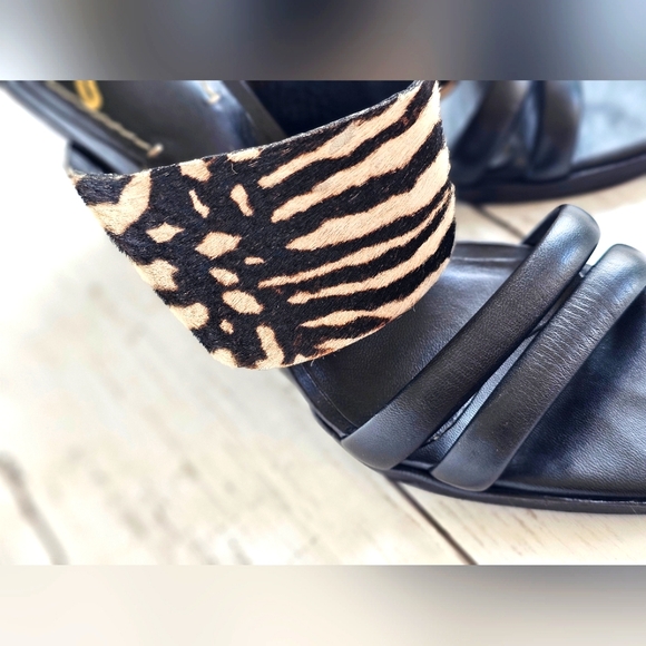 Vintage J Vincent Zebra Fur Black Leather Slip on Strappy Heels Sandals Size 9M - Picture 6 of 13